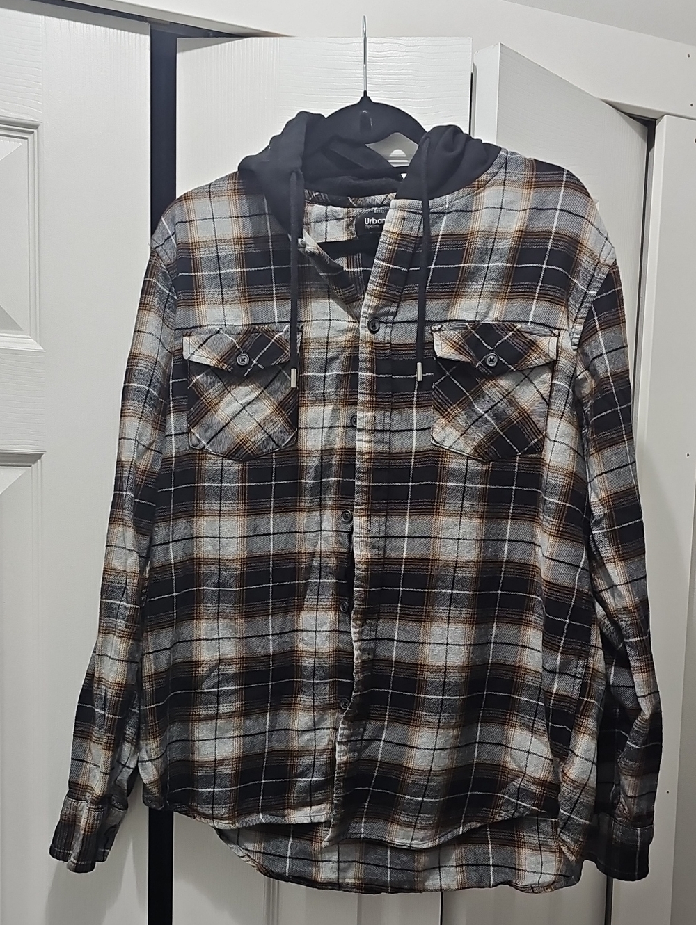 urban pipeline Black, Brown & White Plaid Hooded Shirt Jacket